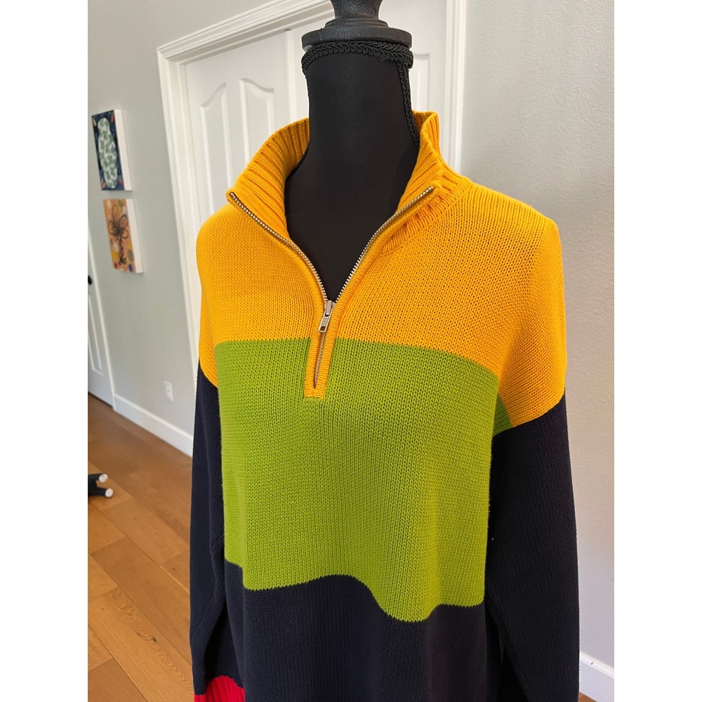 Jones New York Knit Sweater Womens M Multi Excellent Colorblock Quarter Zip